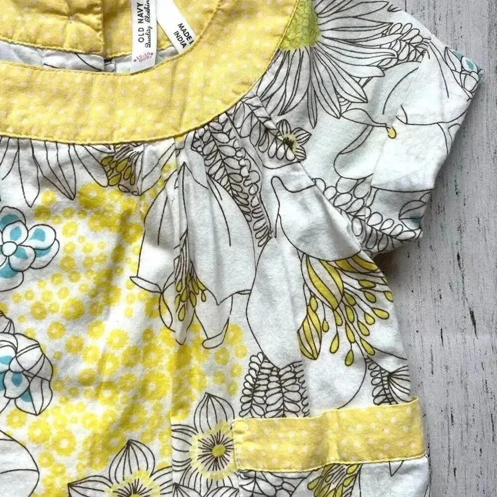 Old Navy yellow floral short sleeve top with rolled sleeves Size 12-18 months